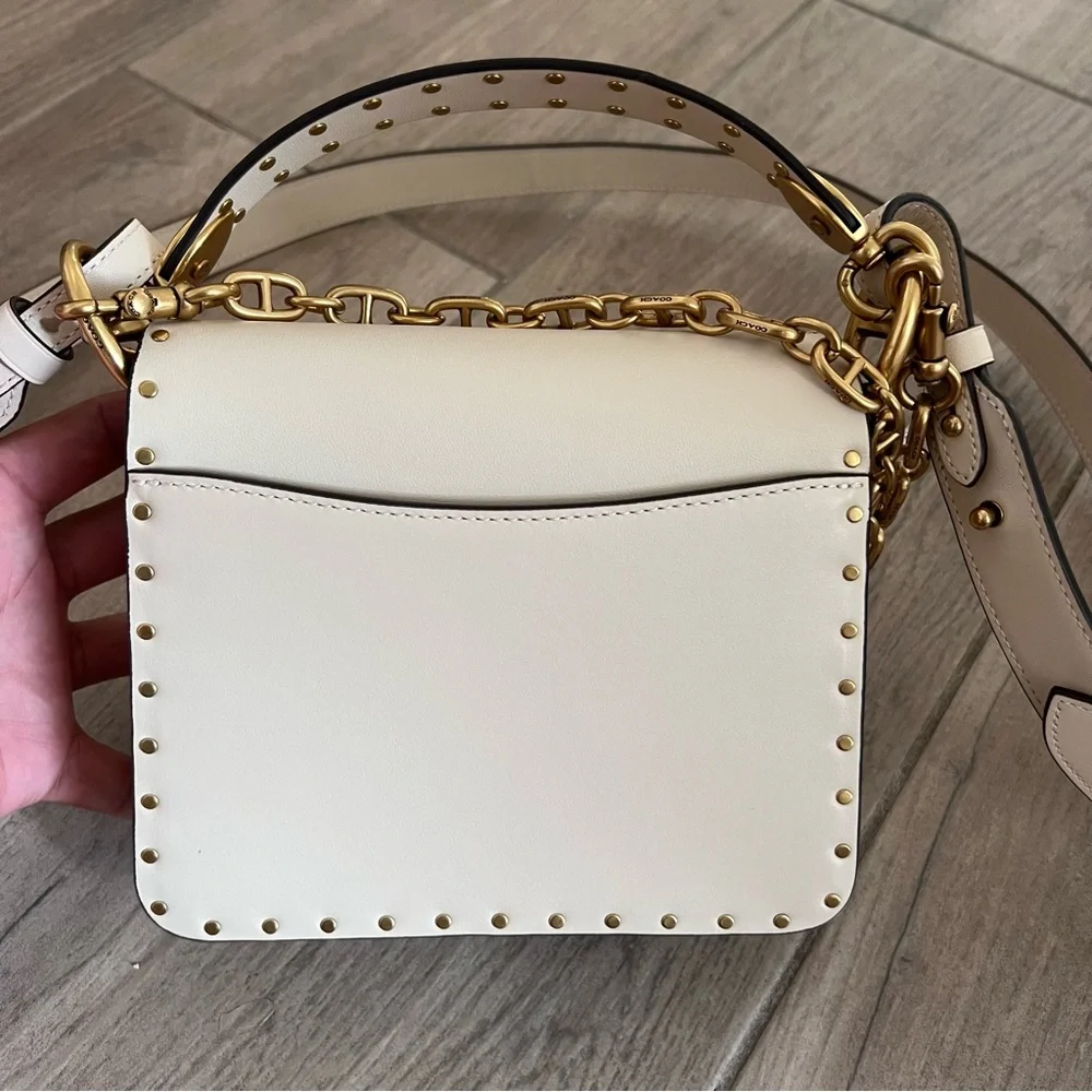 Coach Cream and Gold Chain Leather Crossbody Bag